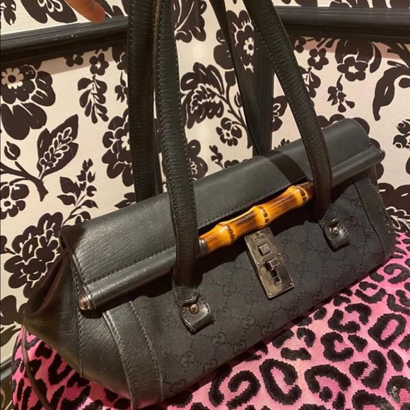 Authentic Gucci Bullet Bag Black  with Bamboo - Picture 8 of 9
